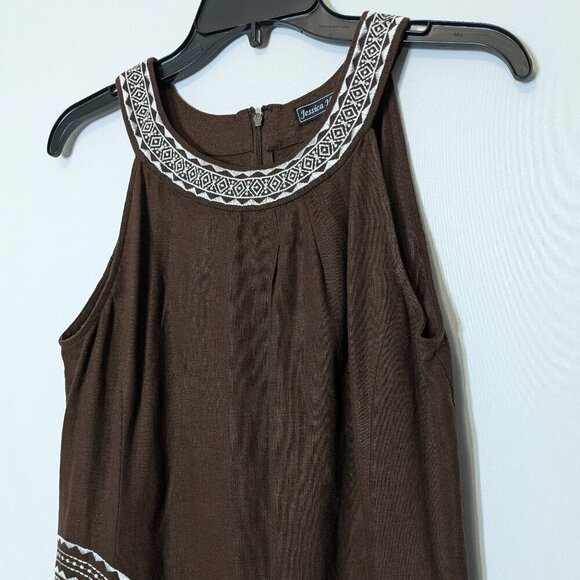 JESSICA HOWARD Brown w White Embroidery, Linen Blend Halter Dress; Size 10 - Picture 3 of 6